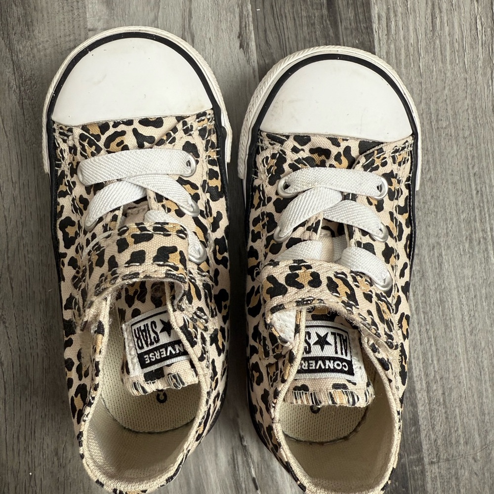 Converse Kids Sneakers - Leopard Print, White, and Tan